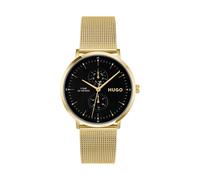 Multifunktionsuhr HUGO "STYLE", goldfarben, schwarz, Armbanduhren, Herren, Quarzuhr, Armbanduhr, Herrenuhr, Edelstahlarmband, analog (31366853-0) goldfarben, schwarz