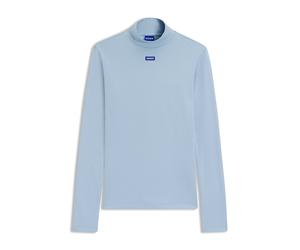 HUGO Hochgeschlossenes Top aus Stretch-Baumwolle mit Logo-Badge - Style Easy Longsleeve_B, 50525318 Hellblau L