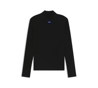 Longsleeve HUGO BLUE "Easy Longsleeve_B", Damen, Gr. XXL, schwarz, Single Jersey, Obermaterial: 96% Baumwolle, 4% Elasthan, unifarben, körpernah, abgesteppte Kante, Shirts, mit Stehkragen (94910755-XX