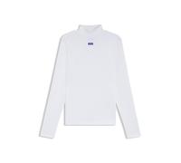 HUGO Hochgeschlossenes Top aus Stretch-Baumwolle mit Logo-Badge - Style Easy Longsleeve_B, 50525318 Weiß M