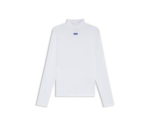 HUGO Hochgeschlossenes Top aus Stretch-Baumwolle mit Logo-Badge - Style Easy Longsleeve_B, 50525318 Weiß M