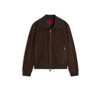 HUGO Jacke aus Veloursleder mit Rippbündchen aus Stretch-Baumwolle - Style Laines, 50567441 Braun L