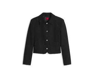HUGO Kastige Cropped-Jacke aus Bouclé mit Pailletten - Style Agesina, 50568508 Schwarz 40