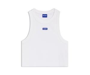 HUGO Kurz geschnittenes Tanktop aus Stretch-Baumwolle mit blauem Logo-Label - Style Baby Tank_B, 50511450 Weiß S