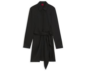 HUGO Langarm-Wickelkleid aus Satin mit Stacked-Logo - Style Kilanda, 50569295 Schwarz 40