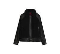 HUGO Lederjacke mit Gürtel und Shearling-Einsätzen - Style Laran, 50567438 Schwarz XXL