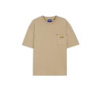 HUGO Loose-Fit T-Shirt aus Baumwolle mit Logo-Patch aus Veloursleder - Style Nevado, 50564045 Beige M