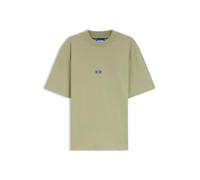 HUGO T-Shirt aus Baumwolle mit geripptem Ausschnitt und Logo-Badge - Style Nieros, 50509991 Beige M