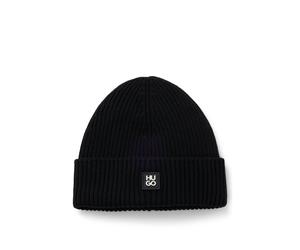 HUGO Mütze aus Schurwolle mit Stack-Logo-Aufnäher - Style Xola_Metal, 50527250 Schwarz ONESI