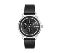 HUGO Multi Zifferblatt Quarz Uhr für Herren Kollektion #Stamp Multi mit Schwarzes Lederarmband - 1530366