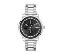 HUGO Uhr mit schwarzem Zifferblatt und Gliederarmband aus Edelstahl - Style #STAMP MULTI, HB1530368 Silber ONESI