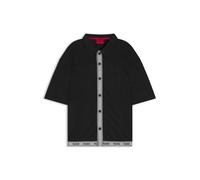 HUGO Oversized-Fit Strandhemd aus Mesh mit Logo-Tape - Style LITE_BEACH SHIRT, 50561142 Schwarz M