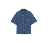 Jeanshemd HUGO BLUE "Ekyno", Herren, Gr. M, N-Gr, blau (navy416), Web, Obermaterial: 100% Baumwolle, unifarben, casual, oversize hüftlang, Rundhals, Kurzarm abgesteppte Kante, Hemden, in oversize Form