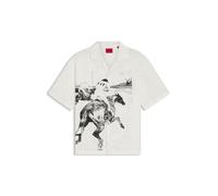 HUGO Oversized Hemd mit Pferderennen-Print - Style Espino, 50560620 Weiß gemustert XXL