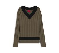 HUGO Oversized Pullover mit kontrastfarbenem V-Ausschnitt und verschiedenen Strickmustern - Style Stiggid, 50546993 Braun XXL