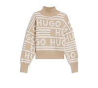 HUGO Oversized Pullover mit Stehkragen und Jacquard-Logos - Style Sismina, 50477117 Beige gemustert XS