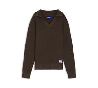 HUGO Oversized Pullover mit Waffelstruktur und Johnny-Kragen - Style Spiro, 50548853 Dunkelbraun S