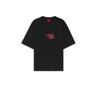 HUGO Oversized T-Shirt aus Baumwolle mit Rosen-Grafik im Biker-Stil - Style Domans, 50564642 Schwarz S