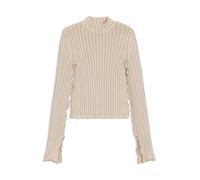 HUGO Pullover aus gerippter Baumwolle mit Stehkragen und gerüschten Nähten - Style Soverie, 50507952 Hellbeige M