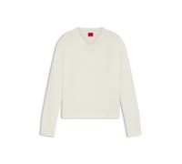 HUGO Pullover aus Woll-Mix mit V-Ausschnitt und Logo-Detail - Style Solanu, 50545092 Weiß XS