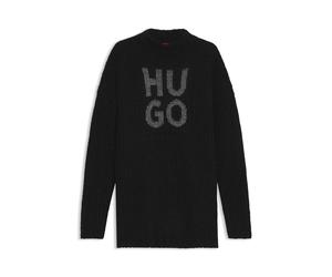 HUGO Pullover mit glitzerndem Stack-Logo, Woll- und Alpaka-Anteil - Style Sloguis, 50548245 Schwarz M