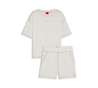 Shorty HUGO UNDERWEAR "NITE_SET", Damen, Gr. L, beige (natural 101), Jersey, Obermaterial: 93% Baumwolle, 7% Elasthan, relaxed fit, Homewear-Sets Shorty, kontrastfarbene Nähte, relaxed fit (77131631-L