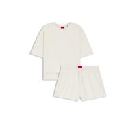 Pyjama HUGO UNDERWEAR "MESH LOGO SHORT-SET", Damen, Gr. XL, open weiß 110, Jersey, Obermaterial: 95% Baumwolle, 5% Elasthan, unifarben, relaxed fit kurz, Rundhals, weit abgesteppte Kante, Homewear-Set