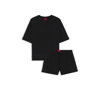 HUGO Pyjama aus Stretch-Baumwolle mit Mesh-Logo-Einsätzen - Style MESH LOGO SHORT-SET, 50561609 Schwarz XS