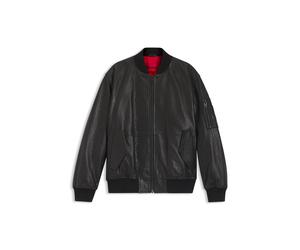 HUGO Regular-Fit Bomberjacke aus gemustertem Leder - Style Lude, 50553111 Schwarz S
