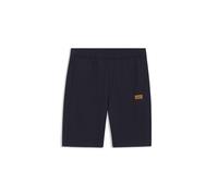 HUGO Regular-Fit Shorts aus Baumwolle mit Logo-Badge aus Veloursleder - Style Nevashort, 50564051 Dunkelblau XXL