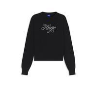 HUGO Relaxed-Fit Strickpullover mit Logo aus metallisierten Garnen - Style Slogix_B, 50548145 Schwarz M
