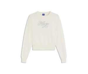 HUGO Relaxed-Fit Strickpullover mit Logo aus metallisierten Garnen - Style Slogix_B, 50548145 Weiß XS