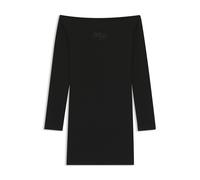 Minikleid HUGO BLUE "Noffal", Damen, Gr. M, N-Gr, schwarz (schwarz 001), Jersey, Obermaterial: 94% Baumwolle, 6% Elasthan, unifarben, casual, mini, Carmenausschnitt, Langarm eng, Kleider, figurbetont,