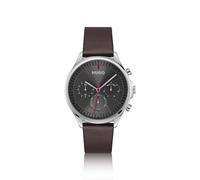 HUGO Silberfarbene Uhr mit braunem Lederarmband - Style #SMASH MULTI, 58244984 Braun ONESI