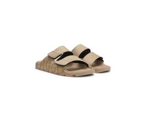 HUGO Slides aus Veloursleder-Imitat mit Logo-Detail - Style Evander_sand_mfpu, 50563303 Hellbeige 40