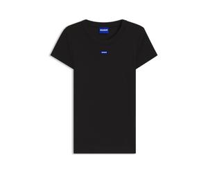HUGO Slim-Fit T-Shirt aus Stretch-Baumwolle mit Logo-Badge - Style Easy Tee_B, 50523924 Schwarz S