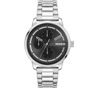 HUGO Uhr mit schwarzem Zifferblatt und Gliederarmband aus Edelstahl - Style #STAMP MULTI, HB1530368 Silber ONESI