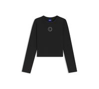 HUGO Stretch-Top aus Baumwolle mit Happy HUGO Logo und Strasssteinen - Style Daliriee_B, 50555738 Schwarz XL