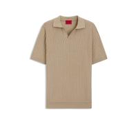 HUGO Strick-Poloshirt aus Baumwoll-Leinen-Jacquard mit Johnny-Kragen - Style Seemant, 50564219 Beige L