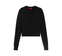 HUGO Strickjacke aus Merinowolle mit Rundhalsausschnitt und Stack-Logo - Style Sfabri, 50550984 Schwarz XS