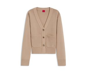 HUGO Strickjacke aus Woll-Mix mit Logo-Stickerei - Style Selosina, 50545141 Beige S