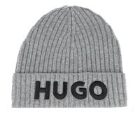 HUGO Beanie mit Label-Detail in Mittelgrau, Größe 1