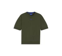 HUGO Strickpullover mit kurzen Ärmeln und blauem Logo-Aufnäher - Style San Carson-CP, 50543765 Olive L