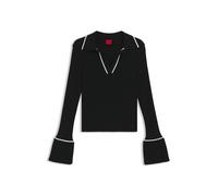 HUGO Strickpullover mit Polokragen und kontrastfarbenen Paspeln - Style Samur, 50554077 Schwarz XS