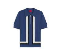 HUGO Strickpullover mit Troyerkragen und Streifen-Details - Style Sholpone, 50544906 Blau XXL