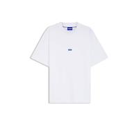 HUGO T-Shirt aus Baumwolle mit geripptem Ausschnitt und Logo-Badge - Style Nieros, 50509991 Weiß XS