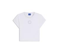 HUGO T-Shirt aus Stretch-Baumwolle in Cropped-Länge mit Happy HUGO Logo aus Strass - Style Dome_B_2, 50555719 Weiß XXL