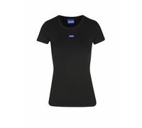 HUGO Slim-Fit T-Shirt aus Stretch-Baumwolle mit Logo-Aufnäher - Style Easy Tee_B, 50523924 Schwarz S