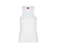 HUGO Geripptes Tanktop aus Baumwoll-Mix mit Logo-Print - Style The Plain Tank, 50515651 Weiß M