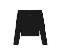 Langarmshirt HUGO BLUE "Dolder", Damen, Gr. L, schwarz 001, Single Jersey, Obermaterial: 94% Baumwolle, 6% Elasthan, unifarben, figurbetont normal, Carmenausschnitt, eng, Shirts, schulterfrei, mit Str